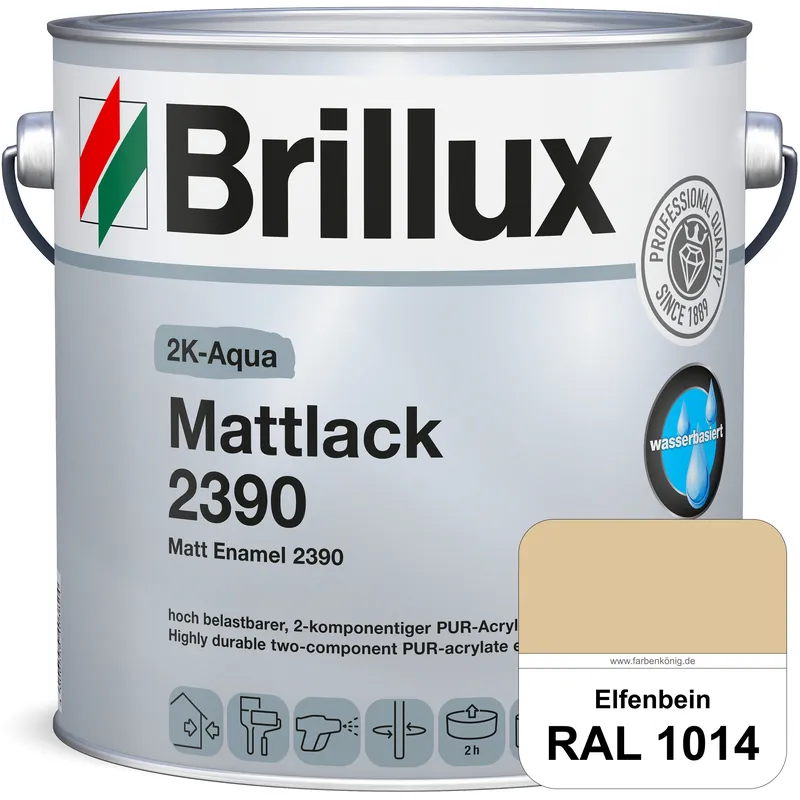 2K-Aqua Mattlack 2390 (RAL 1014 Elfenbein) mechanisch und chemisch hoch belastbar für außen & innen Preiswert