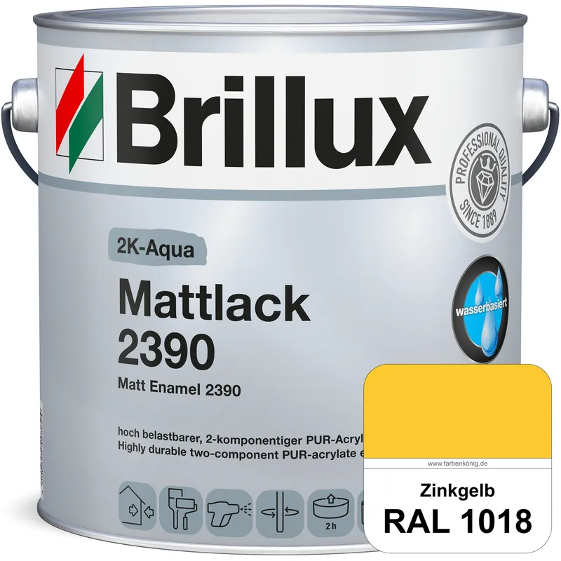 2K-Aqua Mattlack 2390 (RAL 1018 Zinkgelb) mechanisch und chemisch hoch belastbar für außen & innen Preisreduziert