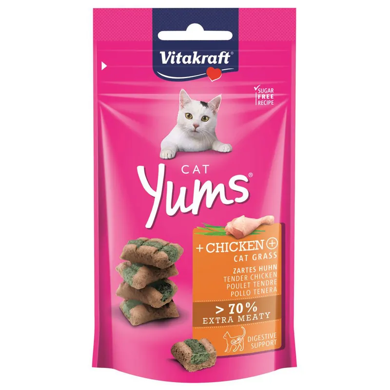 Preisreduziert Vitakraft  Snack Yums Huhn Katzengras Inhalt 40 g im Beutel
